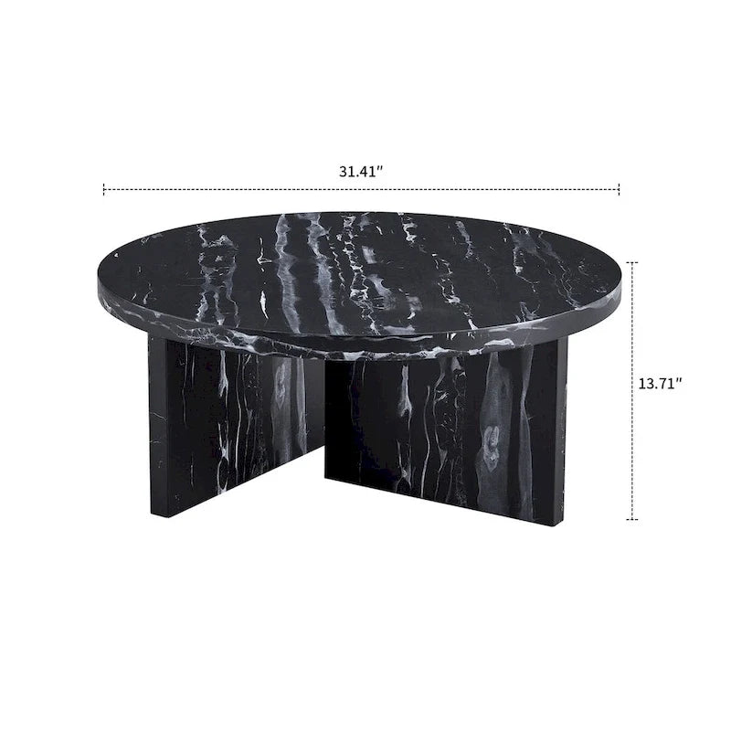 Mesa de centro redonda de madera, moderna y elegante, con superficie de chapa de imitación mármol