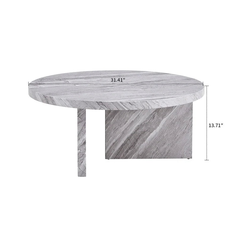 Mesa de centro redonda de madera, moderna y elegante, con superficie de chapa de imitación mármol
