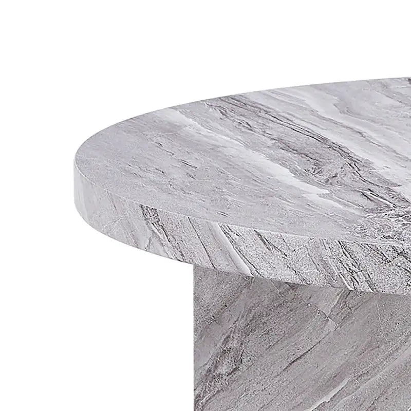 Mesa de centro redonda de madera, moderna y elegante, con superficie de chapa de imitación mármol