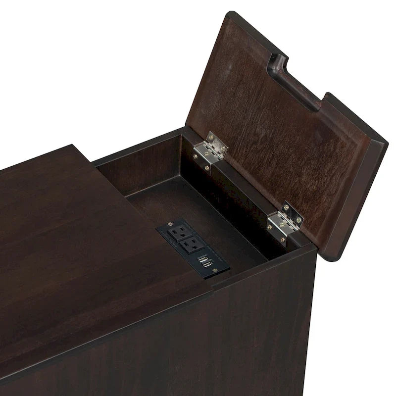 Table d’appoint classique vintage multifonction étroite avec ports USB, 1 tiroir et porte-gobelets, pour canapé