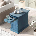 Table d’appoint classique vintage multifonction étroite avec ports USB, 1 tiroir et porte-gobelets, pour canapé