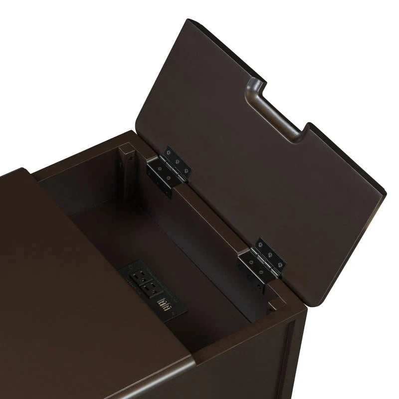 Table d’appoint classique vintage multifonction étroite avec ports USB, 1 tiroir et porte-gobelets, pour canapé