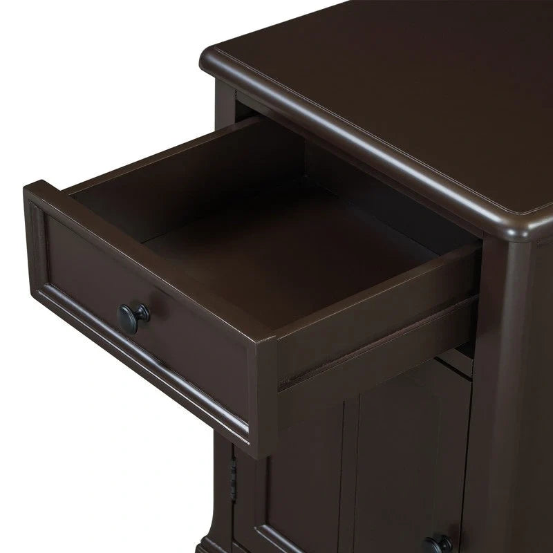 Table d’appoint classique vintage multifonction étroite avec ports USB, 1 tiroir et porte-gobelets, pour canapé