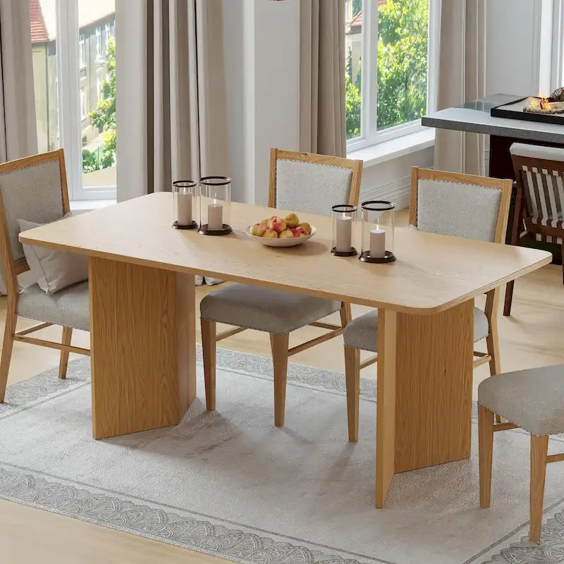 Mesa de comedor cuadrada de madera maciza para 6-8 personas, de estilo nórdico