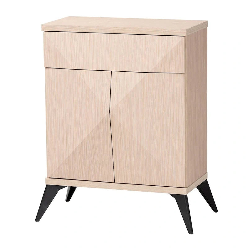Buffet deux portes en bois bicolore brun clair et noir, style moderne du milieu du siècle