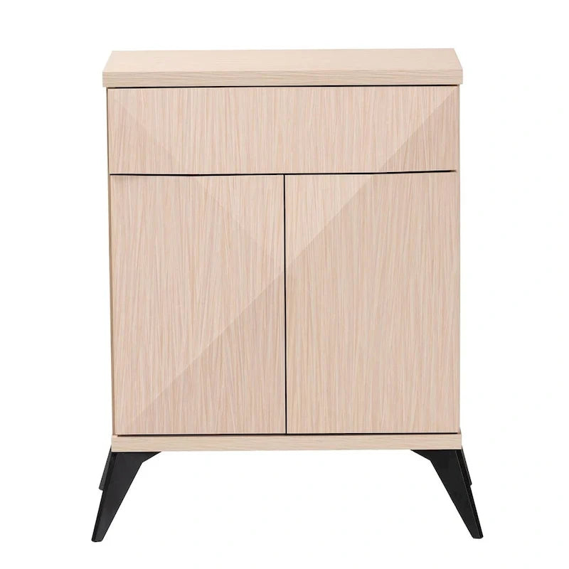 Buffet deux portes en bois bicolore brun clair et noir, style moderne du milieu du siècle
