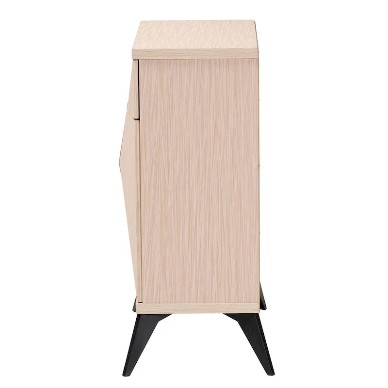 Buffet deux portes en bois bicolore brun clair et noir, style moderne du milieu du siècle