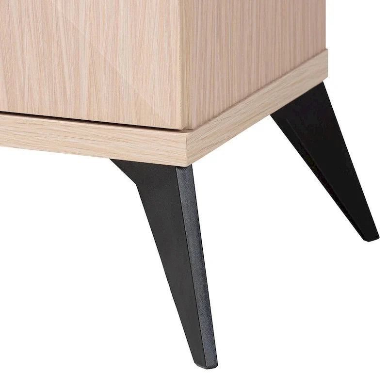 Buffet deux portes en bois bicolore brun clair et noir, style moderne du milieu du siècle