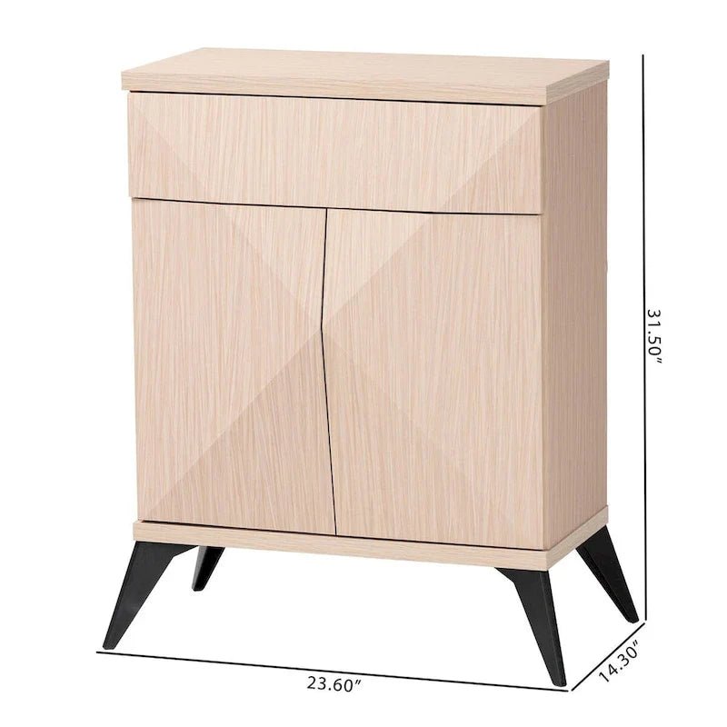 Buffet deux portes en bois bicolore brun clair et noir, style moderne du milieu du siècle