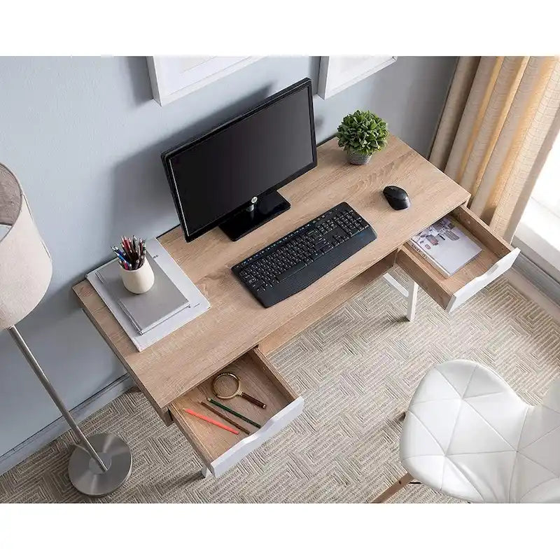 Bureau d’écriture moderne du milieu du siècle pour bureau à domicile avec tiroirs et rangement