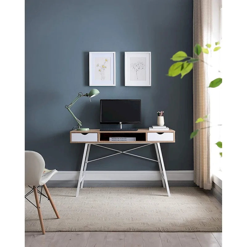 Bureau d’écriture moderne du milieu du siècle pour bureau à domicile avec tiroirs et rangement