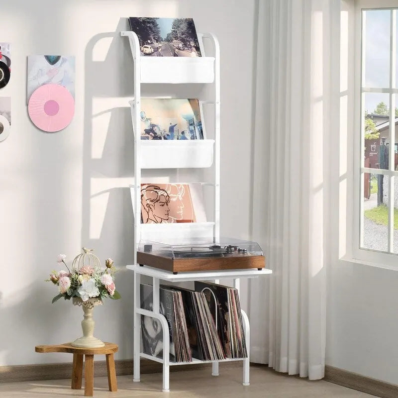 Estante blanco para tocadiscos