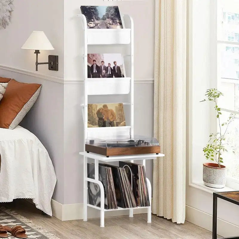 Estante blanco para tocadiscos