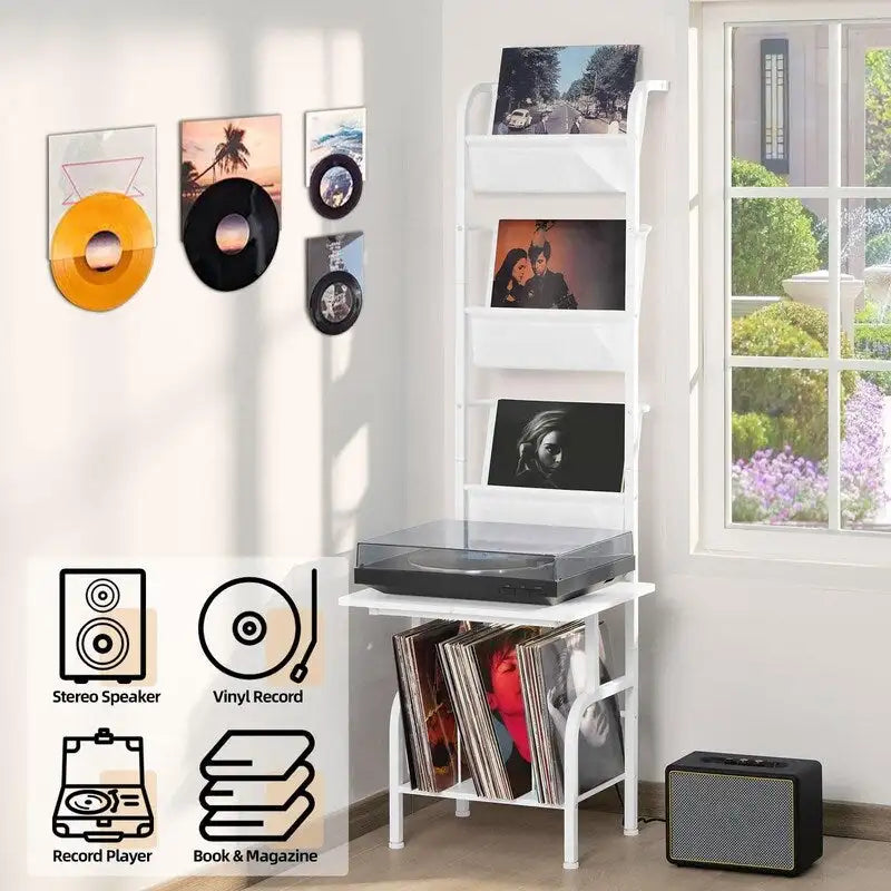 Estante blanco para tocadiscos