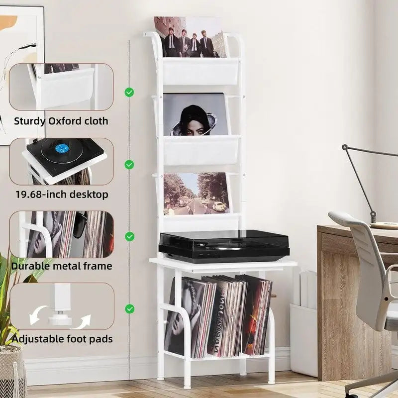 Estante blanco para tocadiscos