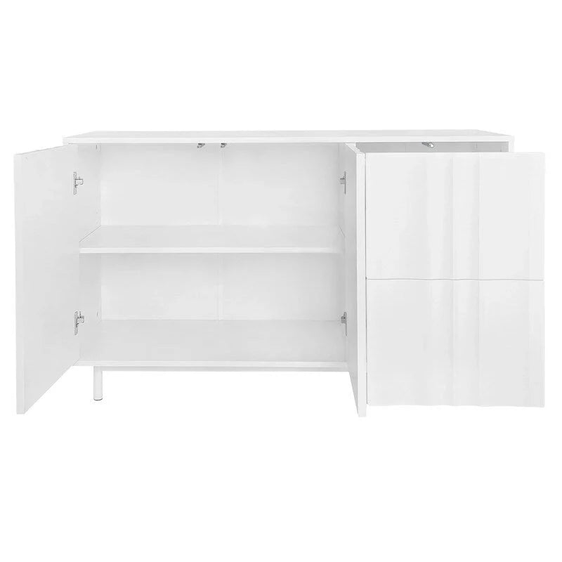 Gabinete de almacenamiento con diseño de ondas, 2 puertas y 2 cajones ajustables, ideal para estudio, entrada y sala de estar