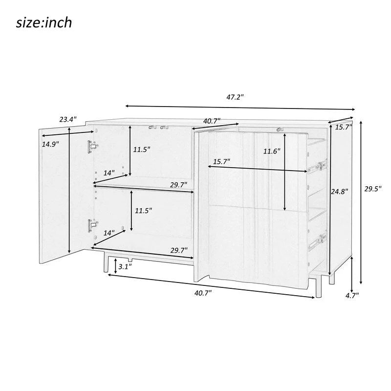 Gabinete de almacenamiento con diseño de ondas, 2 puertas y 2 cajones ajustables, ideal para estudio, entrada y sala de estar