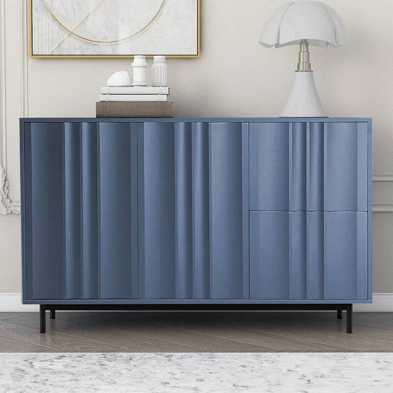Gabinete de almacenamiento con diseño de ondas, 2 puertas y 2 cajones ajustables, ideal para estudio, entrada y sala de estar