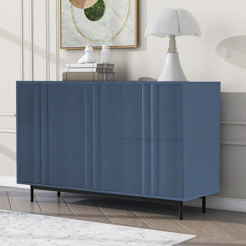 Gabinete de almacenamiento con diseño de ondas, 2 puertas y 2 cajones ajustables, ideal para estudio, entrada y sala de estar