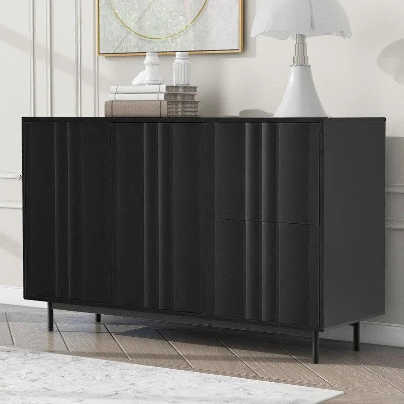 Gabinete de almacenamiento con diseño de ondas, 2 puertas y 2 cajones ajustables, ideal para estudio, entrada y sala de estar