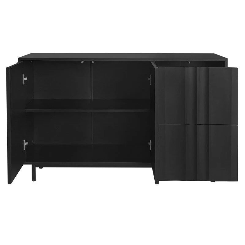 Gabinete de almacenamiento con diseño de ondas, 2 puertas y 2 cajones ajustables, ideal para estudio, entrada y sala de estar