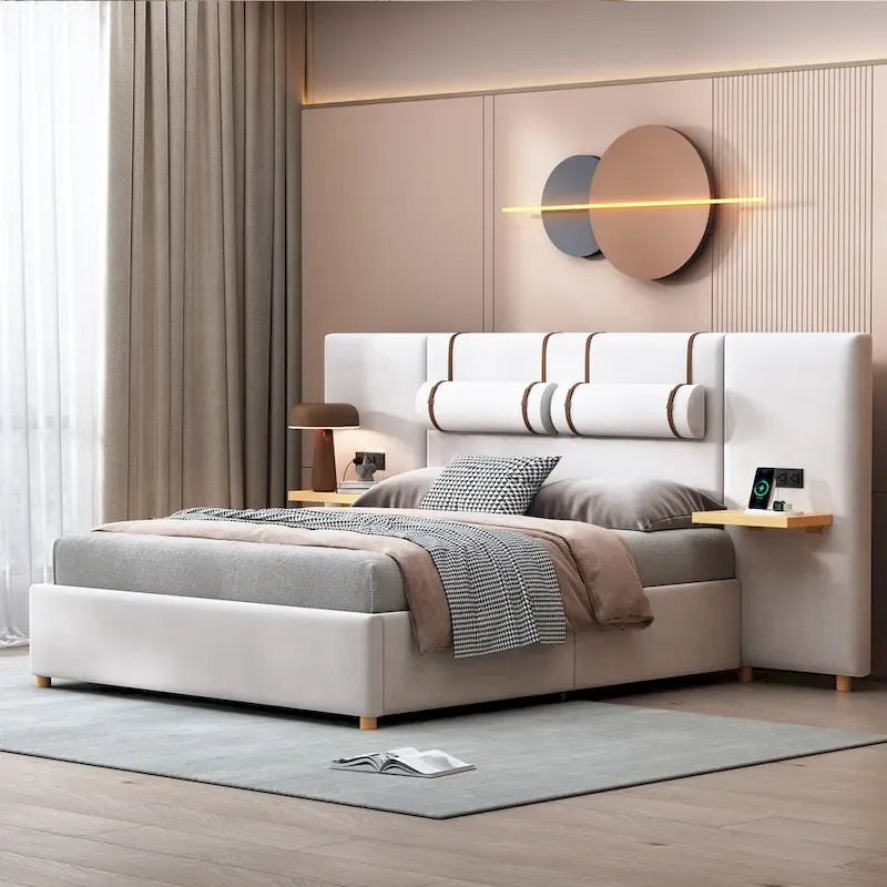 Cama de plataforma tapizada de lujo moderna