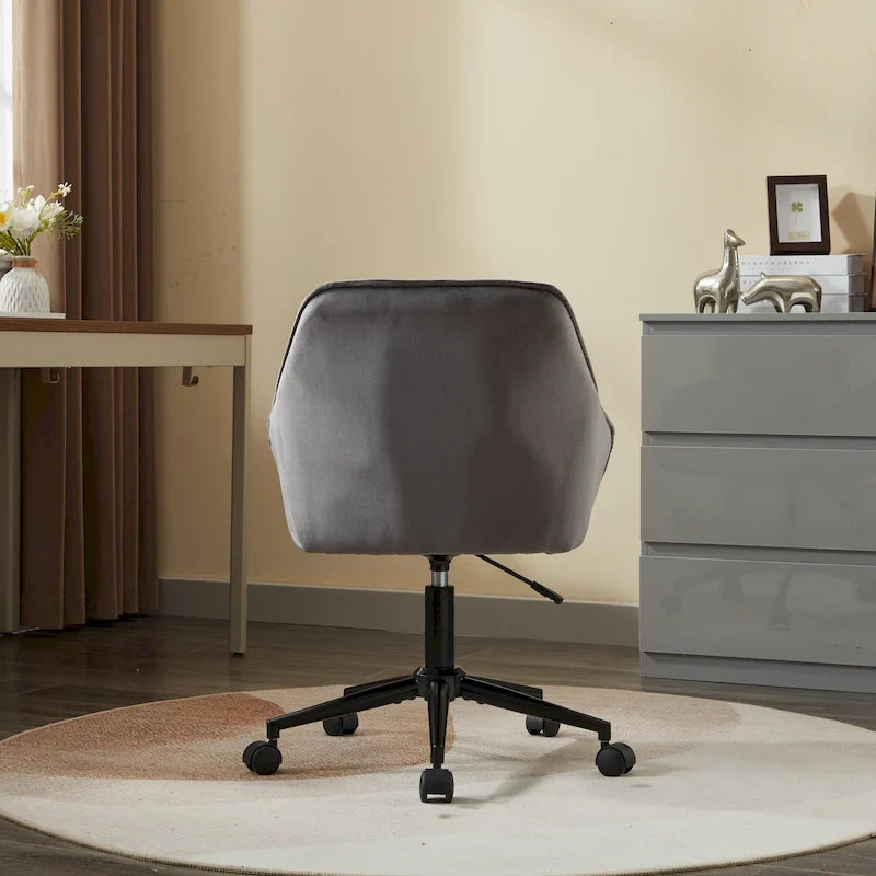 Grey Velvet Tufted Swivel Desk Chair