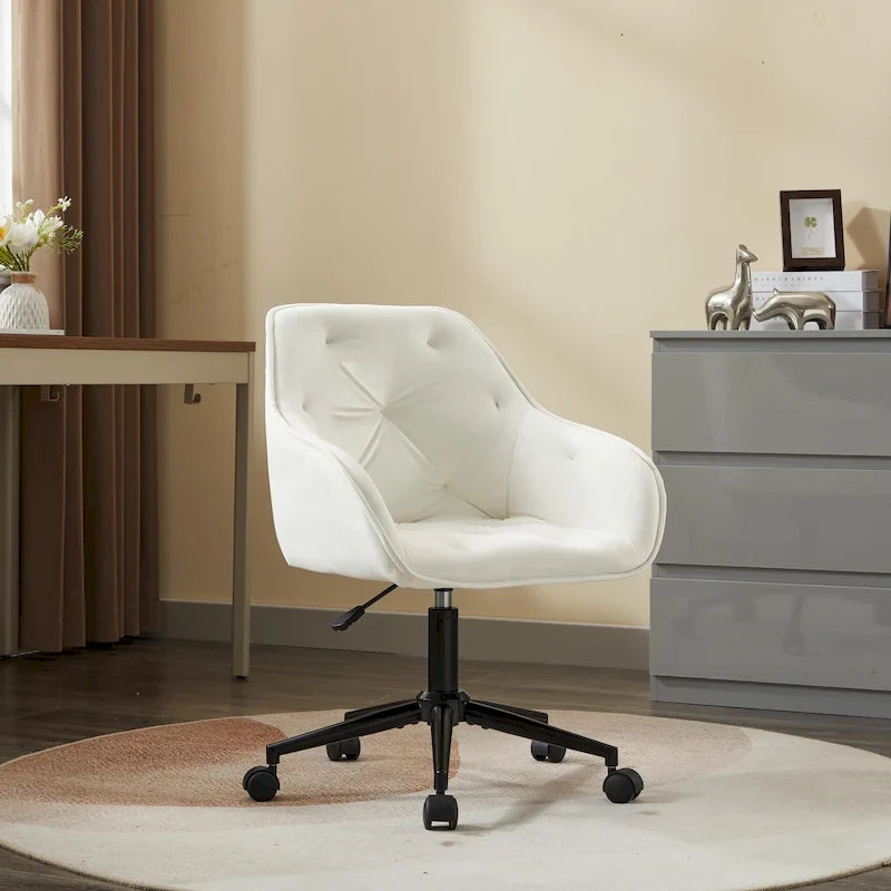 Chaise de bureau pivotante en velours gris capitonné