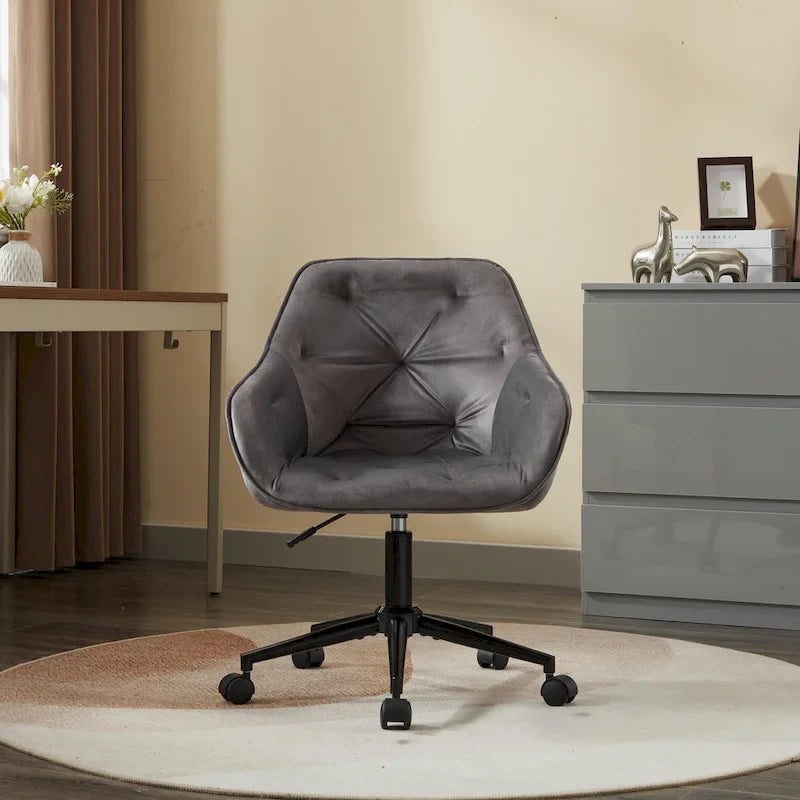 Grey Velvet Tufted Swivel Desk Chair