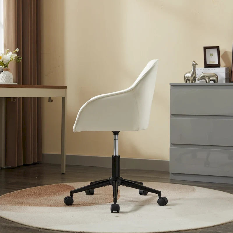 Chaise de bureau pivotante en velours gris capitonné