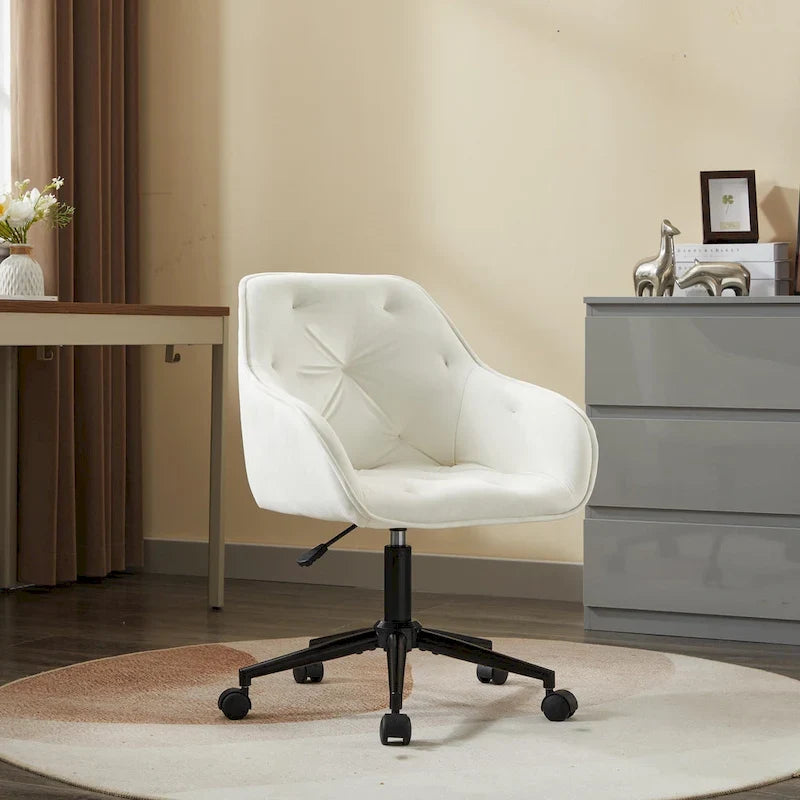 Grey Velvet Tufted Swivel Desk Chair