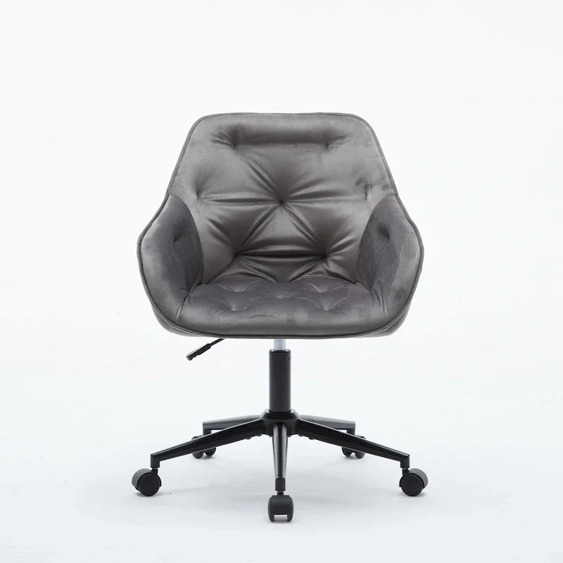 Grey Velvet Tufted Swivel Desk Chair