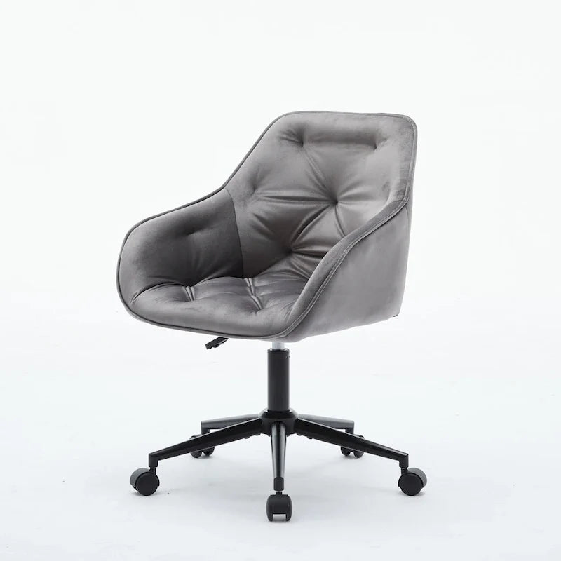 Grey Velvet Tufted Swivel Desk Chair