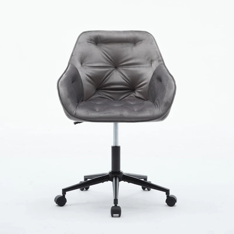Grey Velvet Tufted Swivel Desk Chair