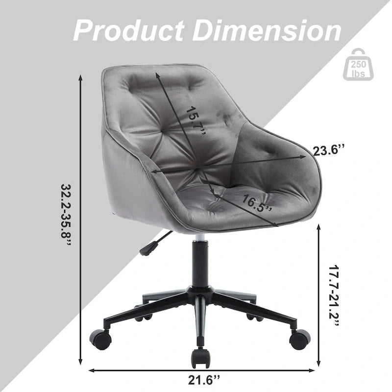 Grey Velvet Tufted Swivel Desk Chair